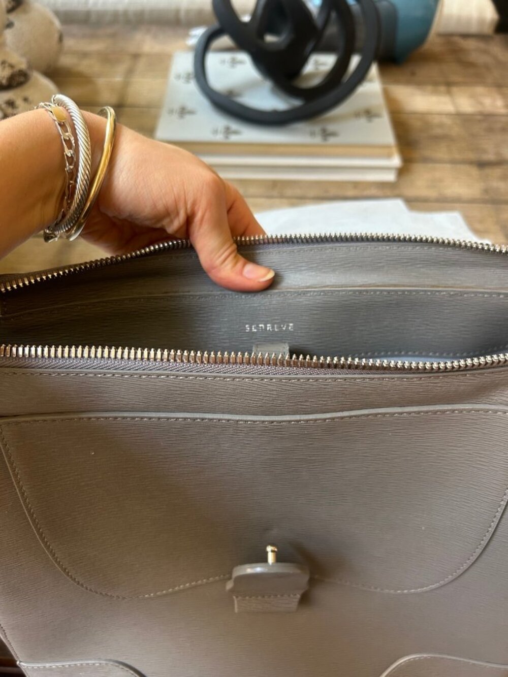 Senreve Maestra Full Size | Grey Taupe Mimosa Leather | 4-in-1 Convertible